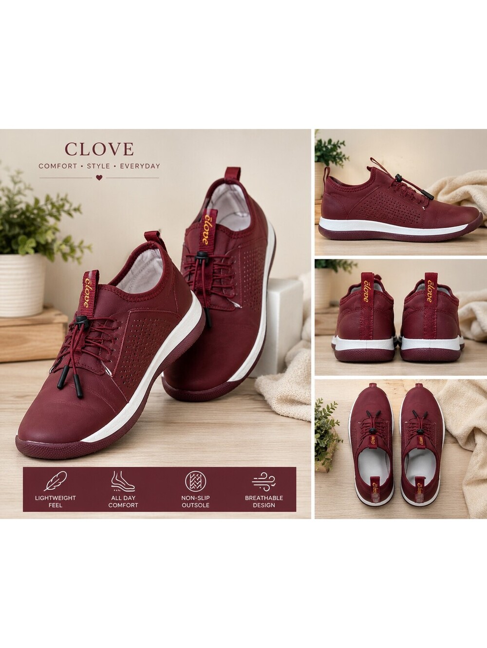 Clove Women’s Burgundy Healthcare Nursing Sneakers Slip-On W7.5